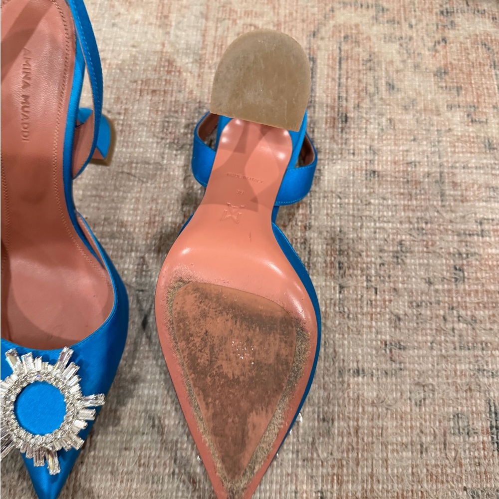 Amina Muaddi Vibrant Blue Embellished Heels - Picture 5 of 8